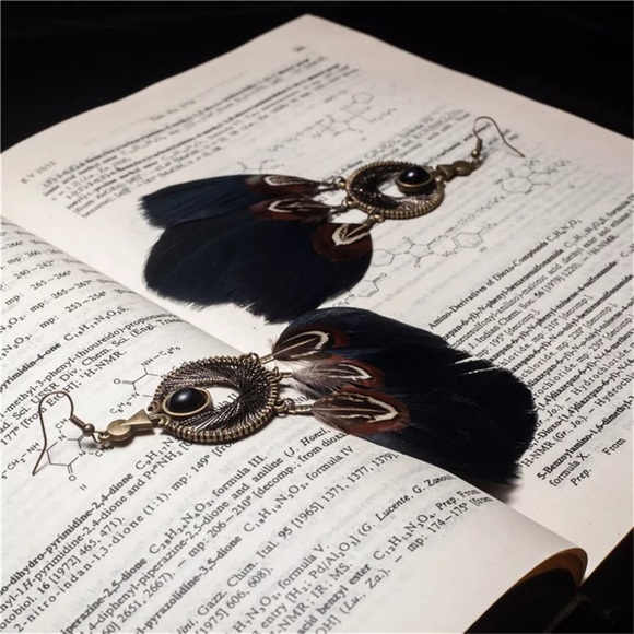 New! Bohemian Feather Drop Earrings - Picture 2 of 7